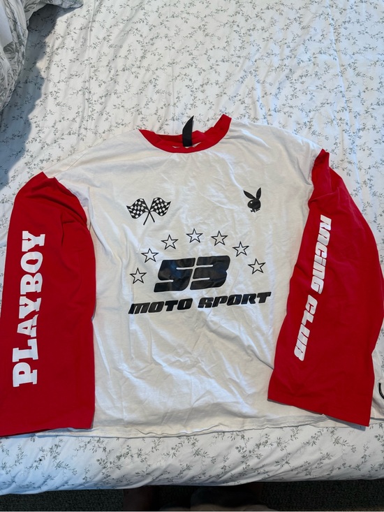 PLAYBOY Tops - PLAYBOY White Tee with Red Ringer Collar